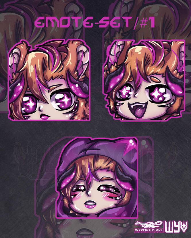 Wyveroid - Emote Set 1 / Twitch & Discord Emotes: Lurk, Wow & Cozy